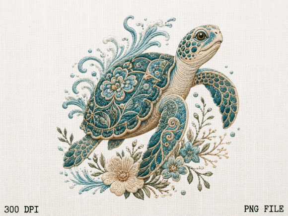Download Embroidered Sea Turtle Floral PNG | Coas - Floral png Collection